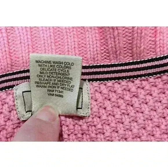 LL Bean Textured Knit Sweater Sx XL Buttons 100% Cotton Pink 3/4 Sleeves - Picture 9 of 9